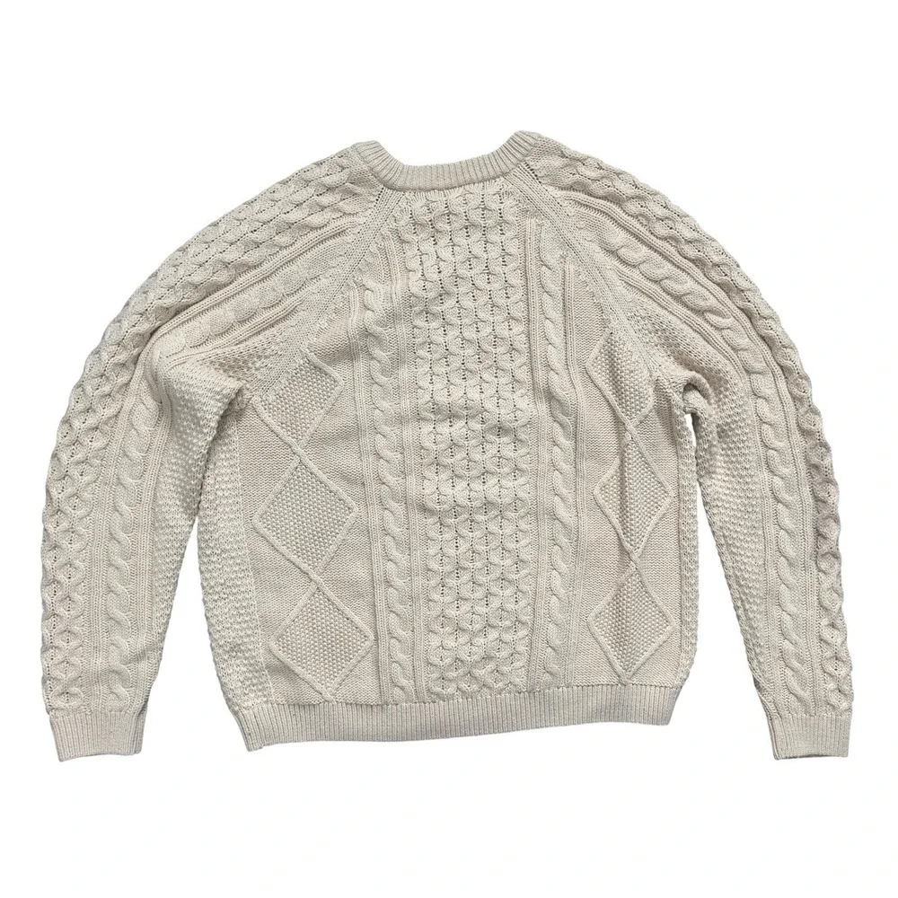 Nike Cable Knit Swoosh Sweater Men's L Beige Rattan Large Logo Polyester & Wool